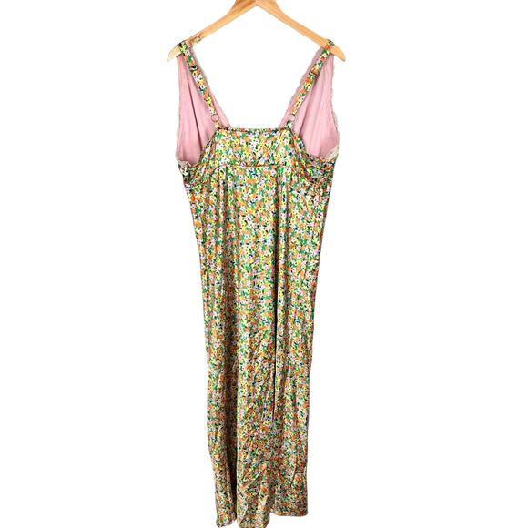 Wild Fable Green Satin Floral Plunge Midi Slip Dress Lace Trim Boho Y2K Size XL - Picture 10 of 14